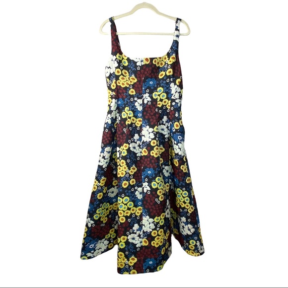 Anthro Maeve Marigold Floral jacquard Midi Dress Sleeveless Scoop Neck 12 Large - Picture 7 of 17